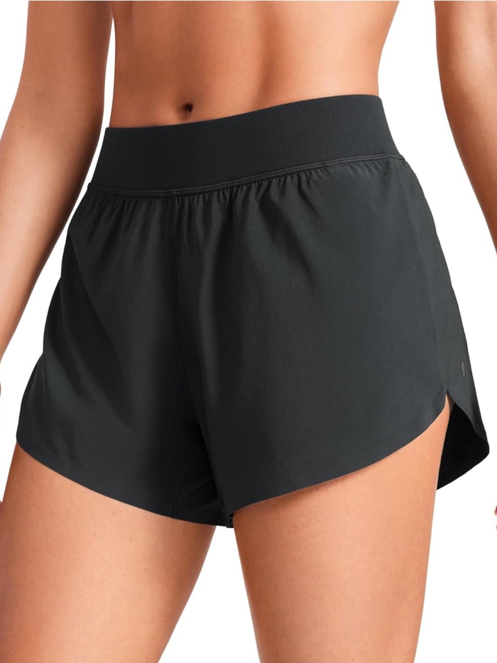 CRZ Yoga Mid Waisted Split Running Shorts Black Large
